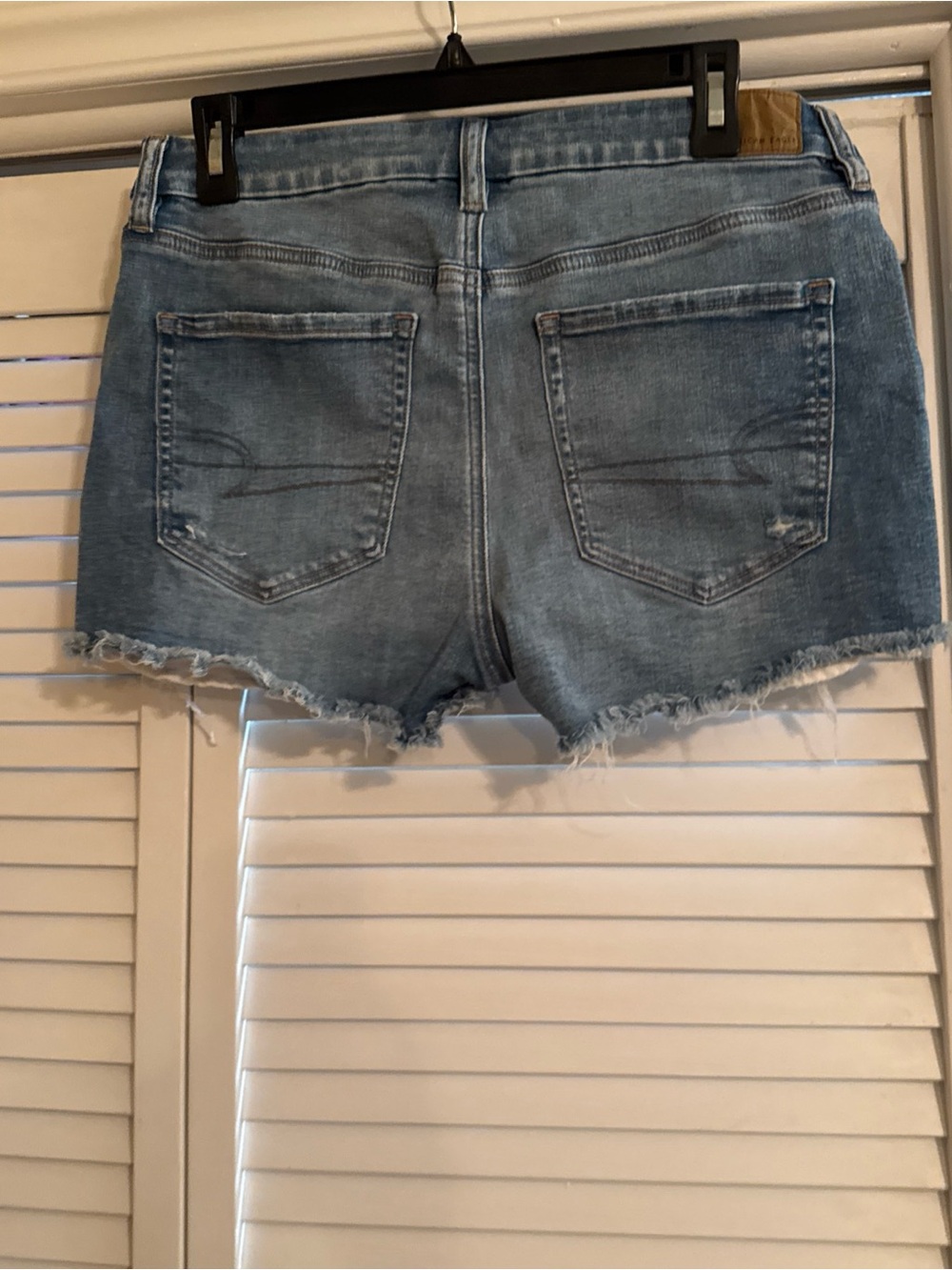 American Eagle Outfitters Light Blue Distressed Denim Shorts with White Lace - Picture 3 of 12